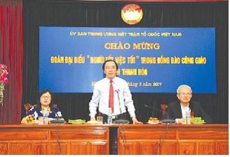 Ông Ngô Sách Thực, Phó Chủ tịch UBTƯMTTQ Việt Nam phát biểu tại buổi gặp mặt (ảnh: PV)