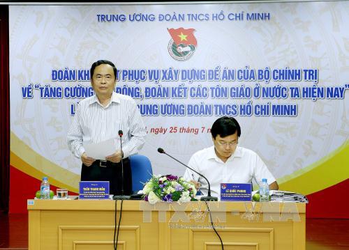 Chủ tịch Uỷ ban Trung ương MTTQ Việt Nam Trần Thanh Mẫn phát biểu. Ảnh: Nguyễn Dân/TTXVN