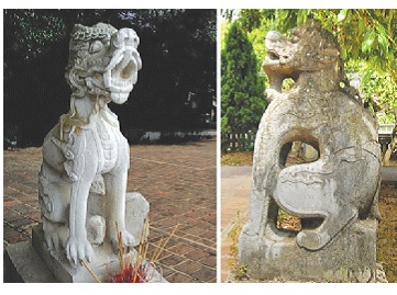 Đôi nghê đá, thế kỷ 17 đền Vua Đình ( Ninh Bình).. Ảnh: Yên Thế