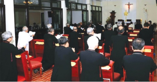 Phiên khai mạc tại Hội nghị thường niên kỳ I/2019 Hội đồng Giám mục Việt Nam tại nhà nguyện Trung tâm Hành hương Đức Mẹ Bãi Dâu. Ảnh: CTV 