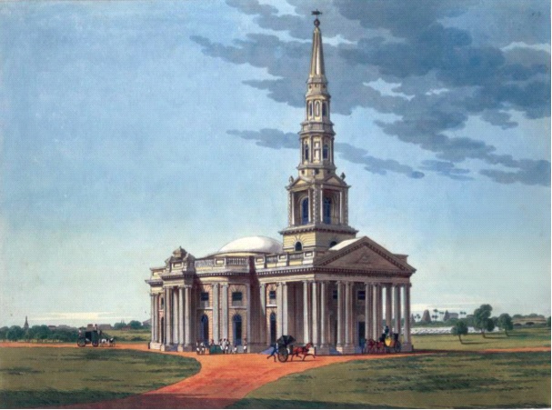 Nhà thờ thánh Andrew xưa qua tranh vẽ. Ảnh: CTV
