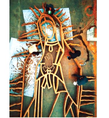 Tượng Đức Trinh Nữ Guadalupe đang được phục hồi cấu trúc. Ảnh: CTV