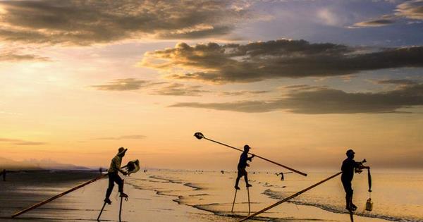 Ngư dân ở Nam Định đi cà kheo đánh bắt cá. Ảnh: CTV
