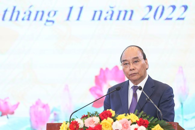 Uỷ viên Bộ Chính trị, Chủ tịch nước Cộng hòa XHCN Việt Nam Nguyễn Xuân Phúc phát biểu tại Hội nghị