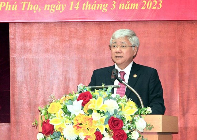 Bí thư Trung ương Đảng, Chủ tịch UBTƯ MTTQ Việt Nam Đỗ Văn Chiến phát biểu tại hội nghị.