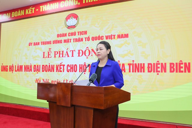 Phó Chủ tịch - Tổng Thư ký UBTƯ MTTQ Việt Nam Nguyễn Thị Thu Hà phát biểu tại Lễ phát động. Ảnh: Quang Vinh. 