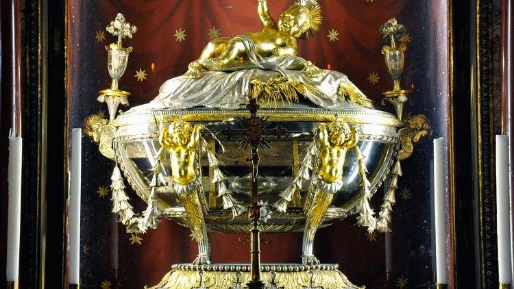 Hộp kính lưu giữ thánh tích Máng Cỏ Chúa Giêsu 